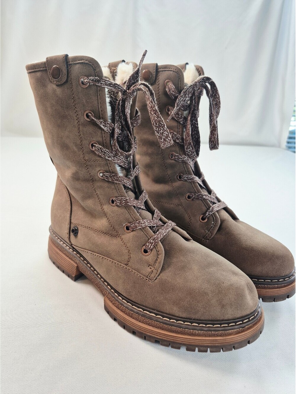 Roxy Bruna 2 Brown Faux Leather Lace-Up Combat Boots Mid Calf Women's 10M